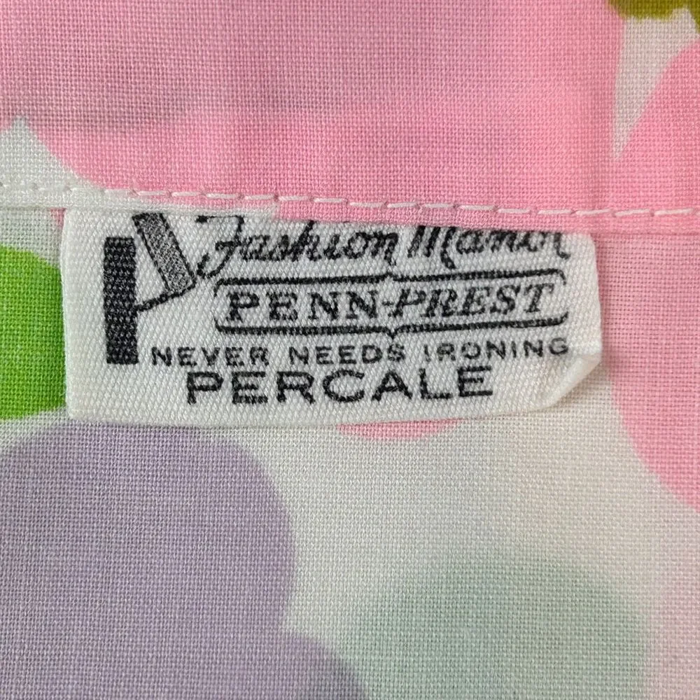 Vintage Pennprest Penneys Percale Pink Red Floral Full Flat Bed Sheet 81x104